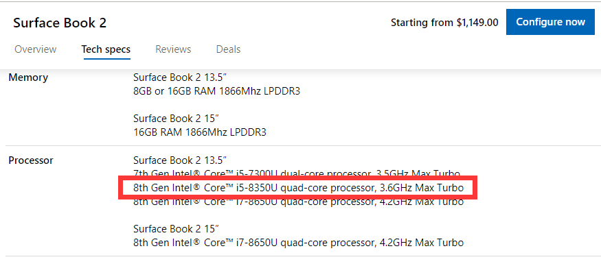微软官网上架新版Surface Book 2：搭载i5-8350U处理器